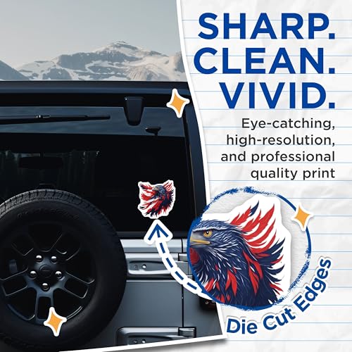(2 Pack) Patriotic Eagle Stickers - USA Freedom - American Pride - 5" On Longest Side - Sticks to Smooth Flat Surfaces - Made in USA - BMCS6765