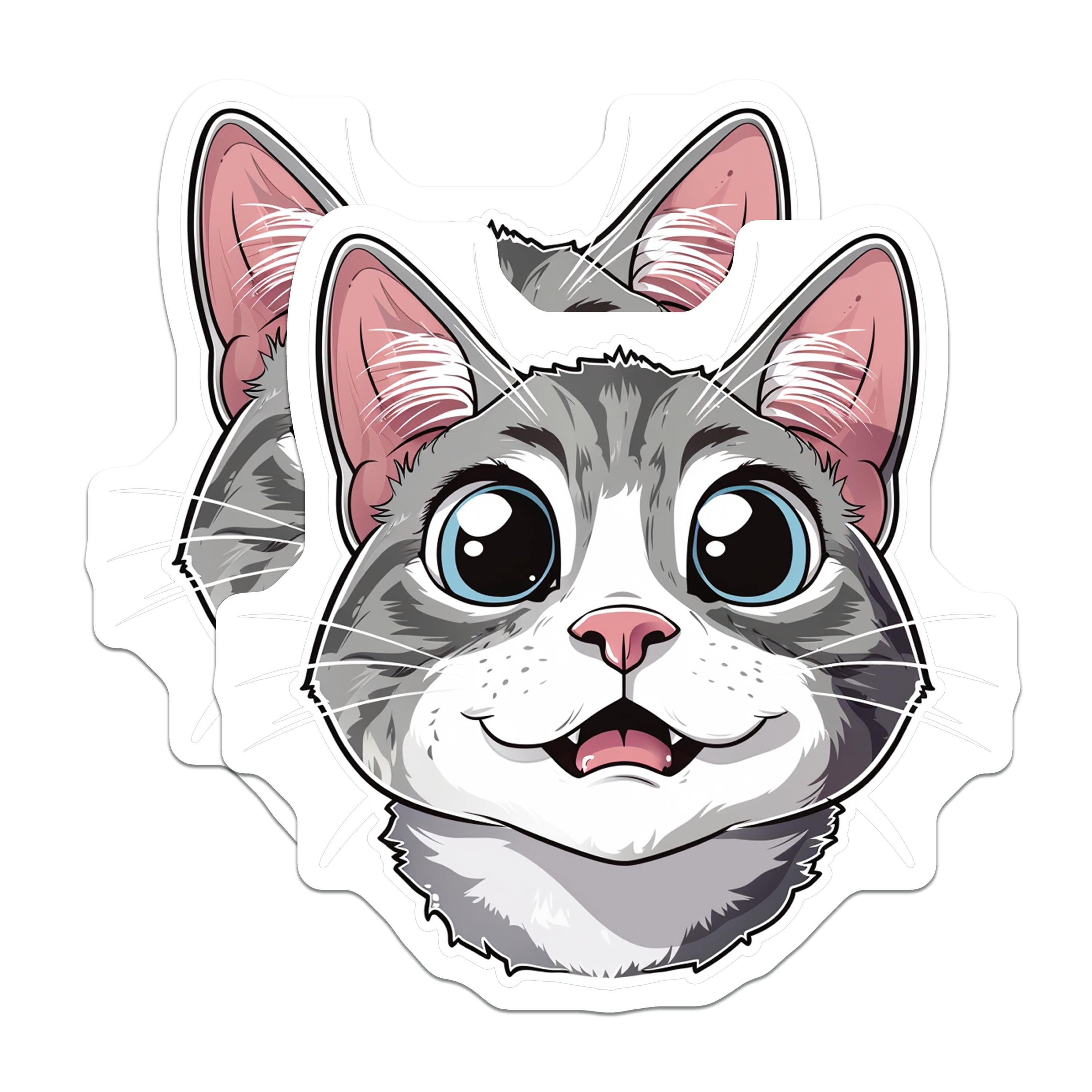 (2 Pack) Cute Cat Magnets - Kawaii Kitten Fridge Decor - Pet Lover Animal Face Art - Adorable Grey Tabby Magnet Set - 5 Inches On Longest Side - Thick Durable Magnet - Made in USA - MAG36577