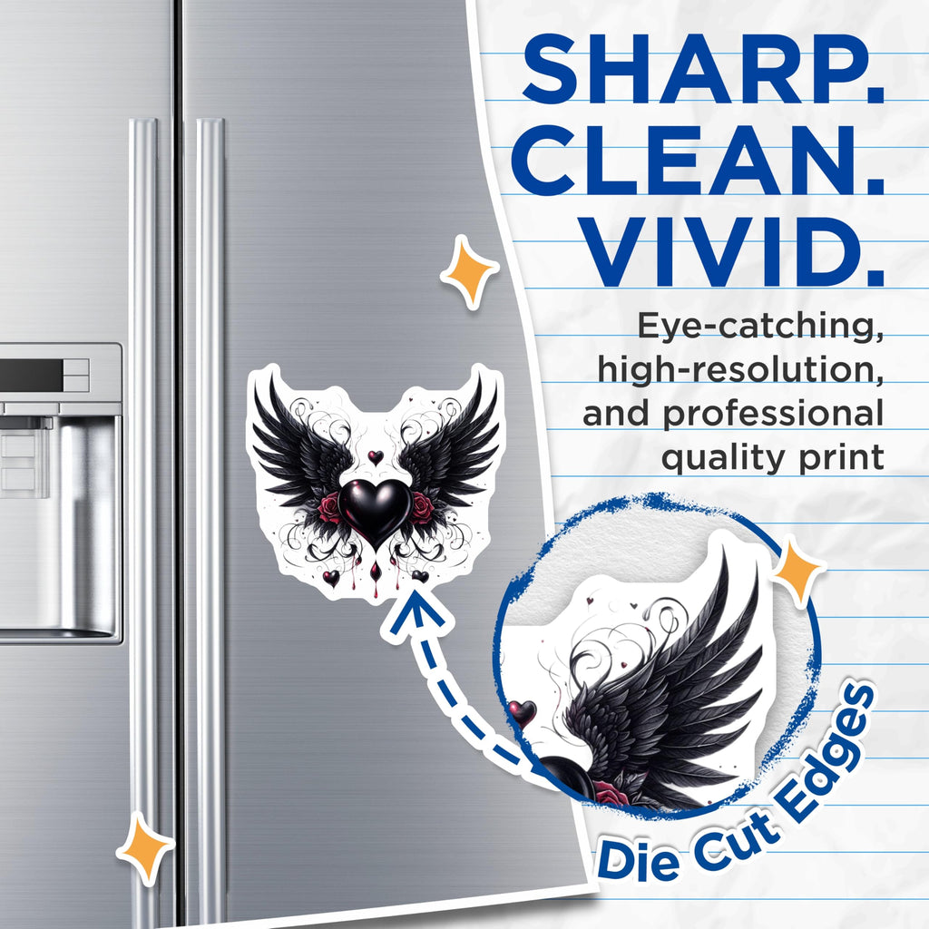 (2 Pack) Winged Heart Magnets - Gothic Romance Decor - Dark Heart Design - 5" On Longest Side - Premium Magnet - for Cars, Refrigerators, Toolboxes, Lockers - Made in USA - MAG16249