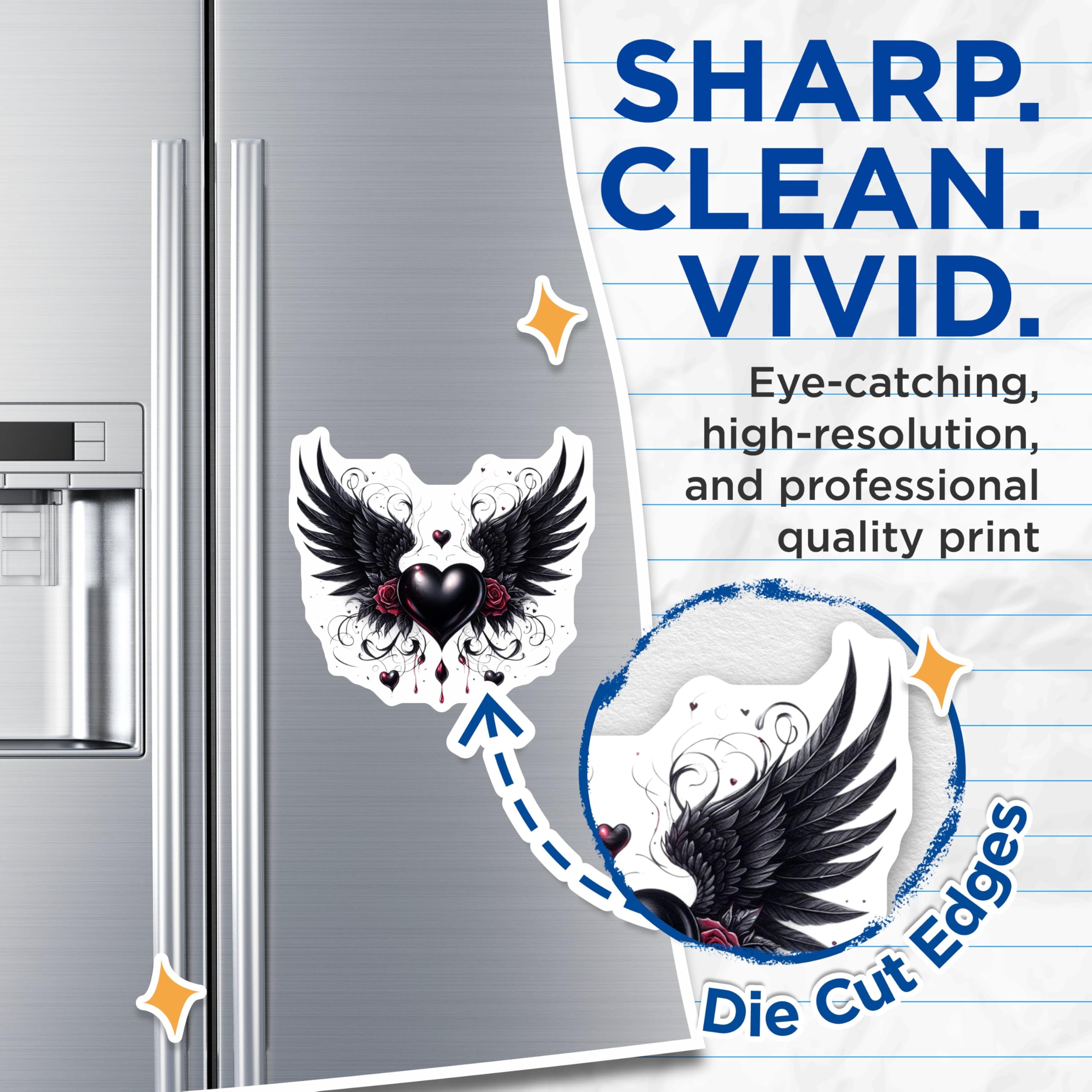 (2 Pack) Winged Heart Magnets - Gothic Romance Decor - Dark Heart Design - 5" On Longest Side - Premium Magnet - for Cars, Refrigerators, Toolboxes, Lockers - Made in USA - MAG16249