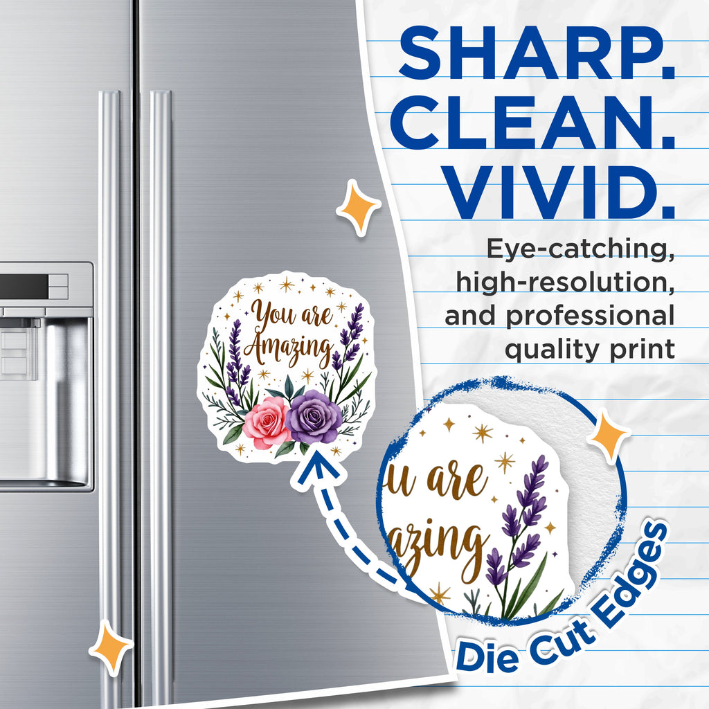 (2 Pack) You are Amazing Quote Magnets - Floral Lavender Rose - Positive Affirmation Fridge - Watercolor Art - 5 Inches On Longest Side - Thick Durable Magnet - Made in USA - MAG39486