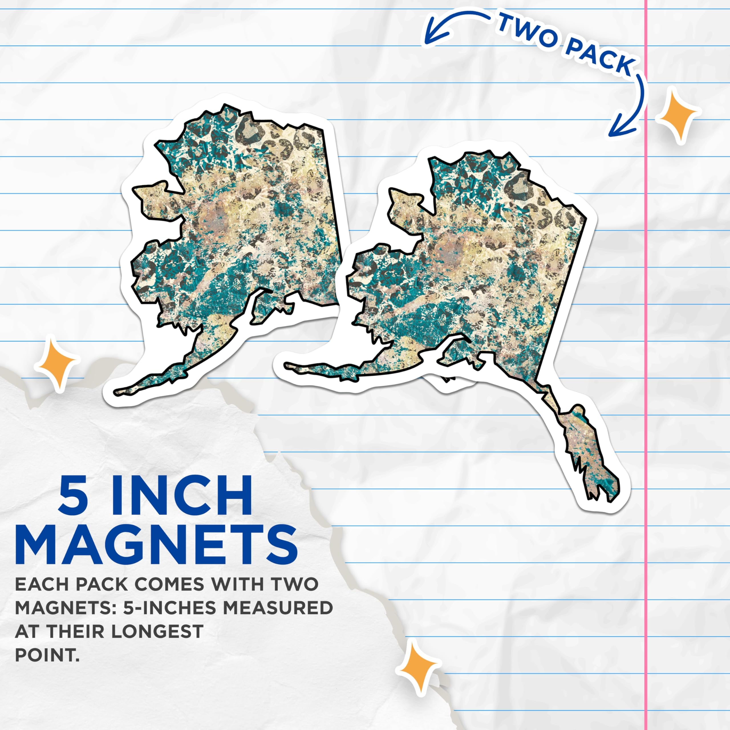 (2 Pack) Alaska State Magnets - Turquoise Gold Art - Home Decor Refrigerator Magnets - 5" On Longest Side - Premium Magnet - for Cars, Refrigerators, Toolboxes, Lockers - Made in USA - MAG17954