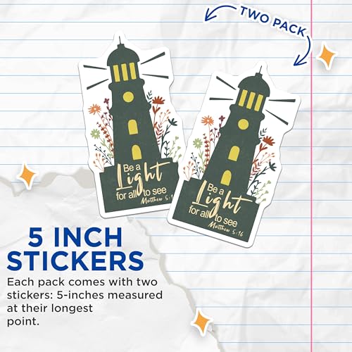 (2 Pack) Lighthouse Inspirational Quote Stickers - Religious Bible Verse Stickers - Motivational Christian Stickers - 5" On Longest Side - Sticks to Smooth Flat Surfaces - Made in USA - BMCS4160