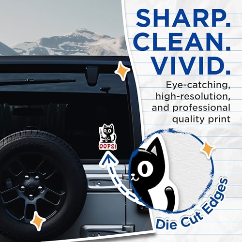 (2 Pack) Cute Cat Stickers - Funny Cat Meme - Oops for Laptops and Water Bottles - 5" On Longest Side - Sticks to Smooth Flat Surfaces - Made in USA - BMCS7350