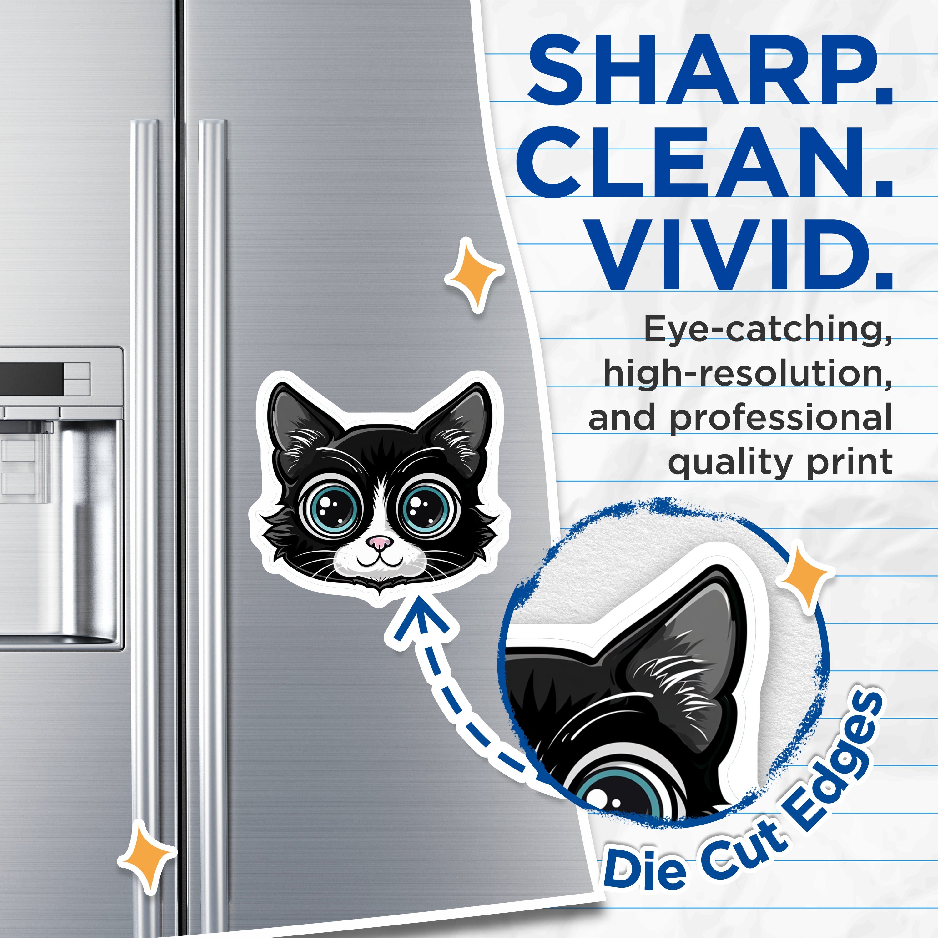 (2 Pack) Cute Cat Magnets - Kawaii Big Eye Kitten Magnets - Pet Lover Refrigerator Decor - Feline Friend Accessory - 5 Inches On Longest Side - Thick Durable Magnet - Made in USA - MAG36044