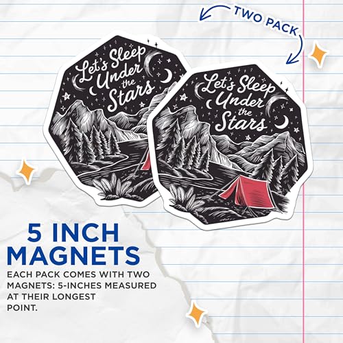 (2 Pack) Let's Sleep Under The Stars Magnets - Camping Tent Magnets - Outdoor Adventure Magnets - Nature Lover Magnets - 5" On Longest Side - for Cars, Fridges, Toolboxes - Made in USA - MAG4067