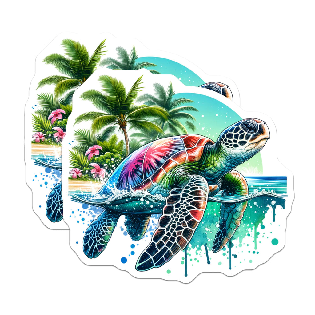 (2 Pack) Sea Turtle Stickers - Beach Life - Ocean Animal Art - 5" On Longest Side - Sticks to Smooth Flat Surfaces - Made in USA - BMCS9207