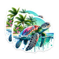 (2 Pack) Sea Turtle Stickers - Beach Life - Ocean Animal Art - 5" On Longest Side - Sticks to Smooth Flat Surfaces - Made in USA - BMCS9207