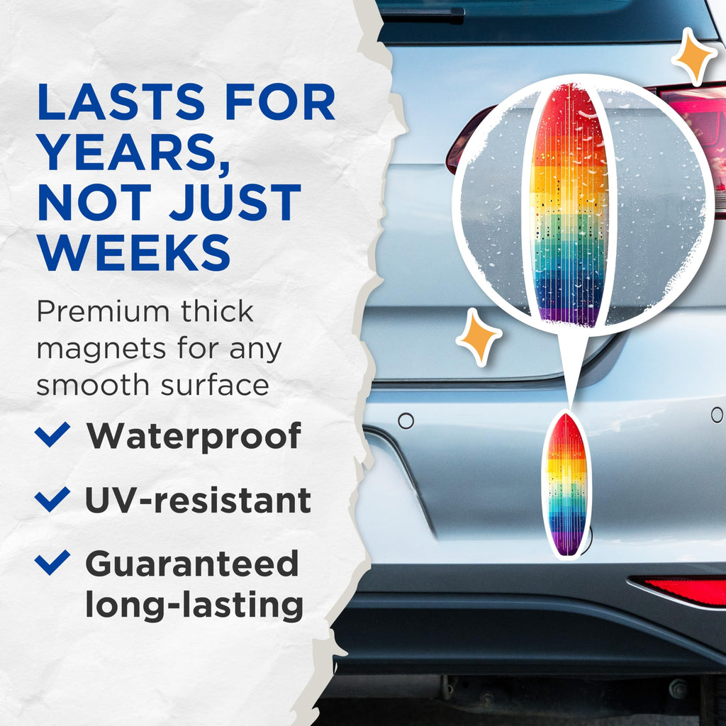 (2 Pack) Surfboard Magnets - Rainbow Surf Board - Colorful Refrigerator Magnets - 5" On Longest Side - Premium Magnet - for Cars, Refrigerators, Toolboxes, Lockers - Made in USA - MAG15032