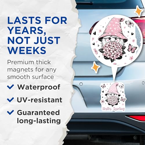 (2 Pack) Hello Spring Magnets - Cute Spring Decor - 5" On Longest Side - for Cars, Fridges, Toolboxes - Made in USA - MAG8004