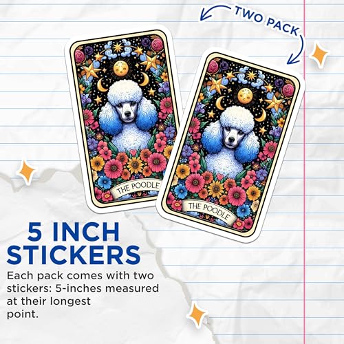(2 Pack) Dog Stickers - Poodle Art Stickers - Floral Poodle Stickers - 5" On Longest Side - Sticks to Smooth Flat Surfaces - Made in USA - BMCS5267