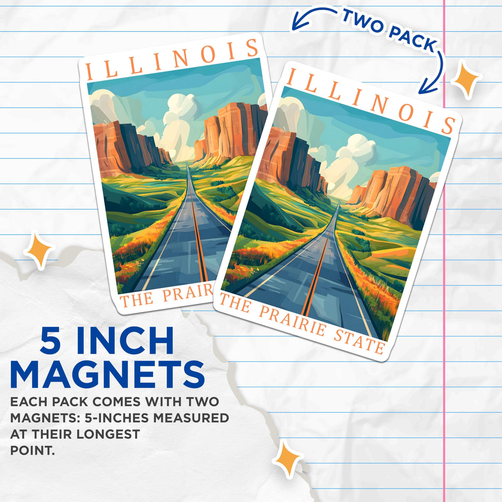 (2 Pack) Illinois Magnets - Prairie State Souvenir - Travel Magnet - State Pride - 5" On Longest Side - Premium Magnet - for Cars, Refrigerators, Toolboxes, Lockers - Made in USA - MAG18097