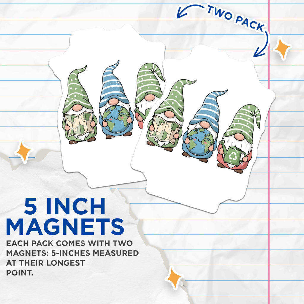 (2 Pack) Earth Day Gnomes Magnets - Planet Protector - Eco Friendly Green Living Refrigerator Accents - 5 Inches On Longest Side - Thick Durable Magnet - Made in USA - MAG20358