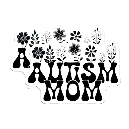 (2 Pack) Autism Mom Stickers - Floral Autism Awareness Decals - Support Autism Mom Car - 5" On Longest Side - Sticks to Smooth Flat Surfaces - Made in USA - BMCS8130
