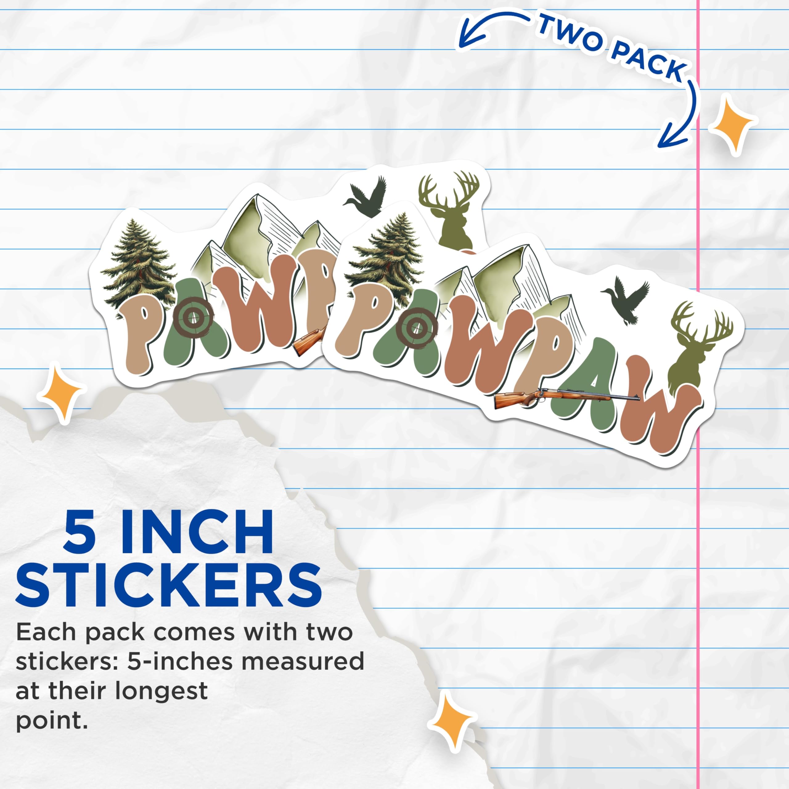 (2 Pack) Pawpaw Hunting Stickers - Grandfather Hunter - Outdoor Adventure Decals- 5" On Longest Side - Sticks to Smooth Flat Surfaces - Made in USA - BMCS16096