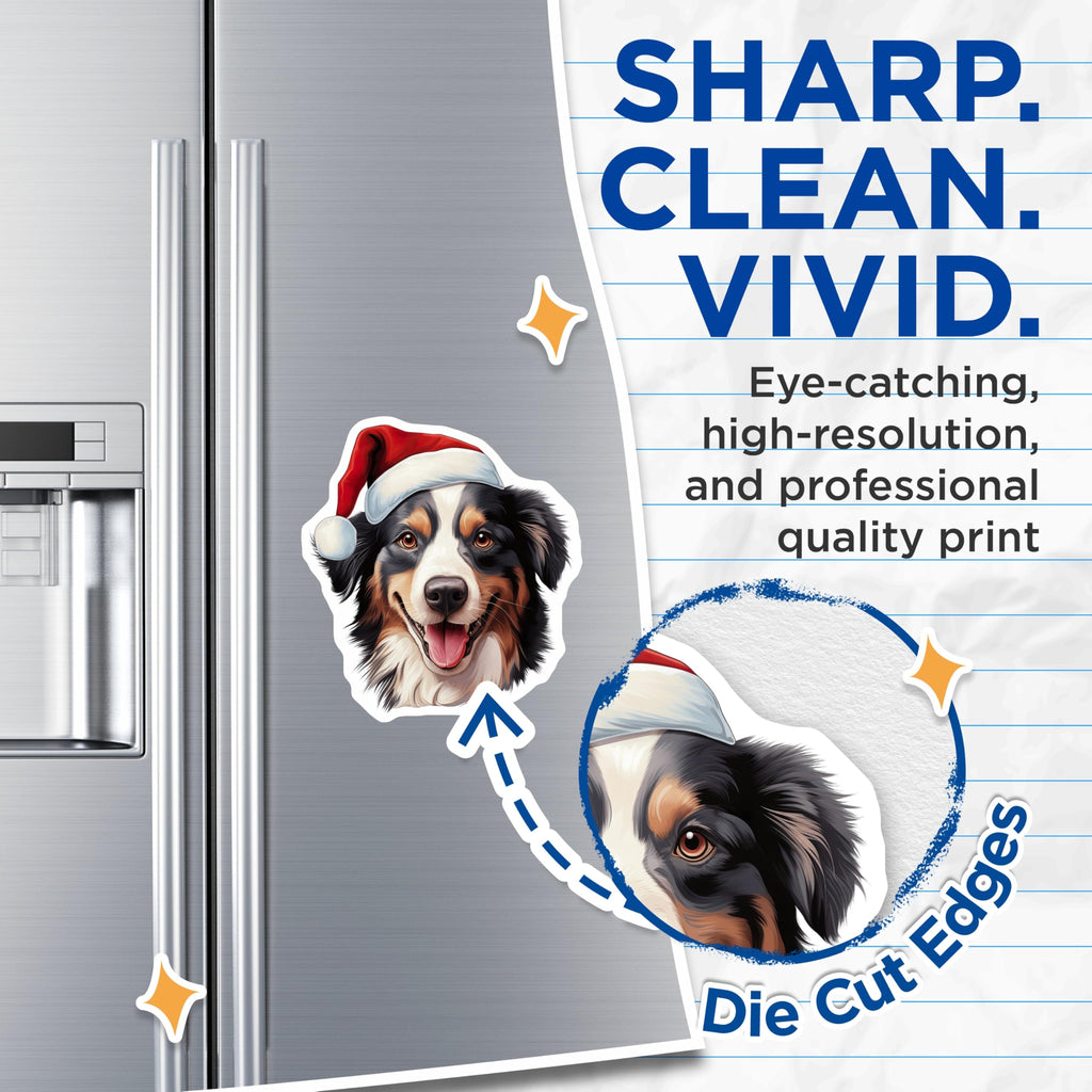 (2 Pack) Christmas Australian Shepherd Magnets - Holiday Dog Decor - Pet Parent Refrigerator Art - 5 Inches On Longest Side - Thick Durable Magnet - Made in USA - MAG27228