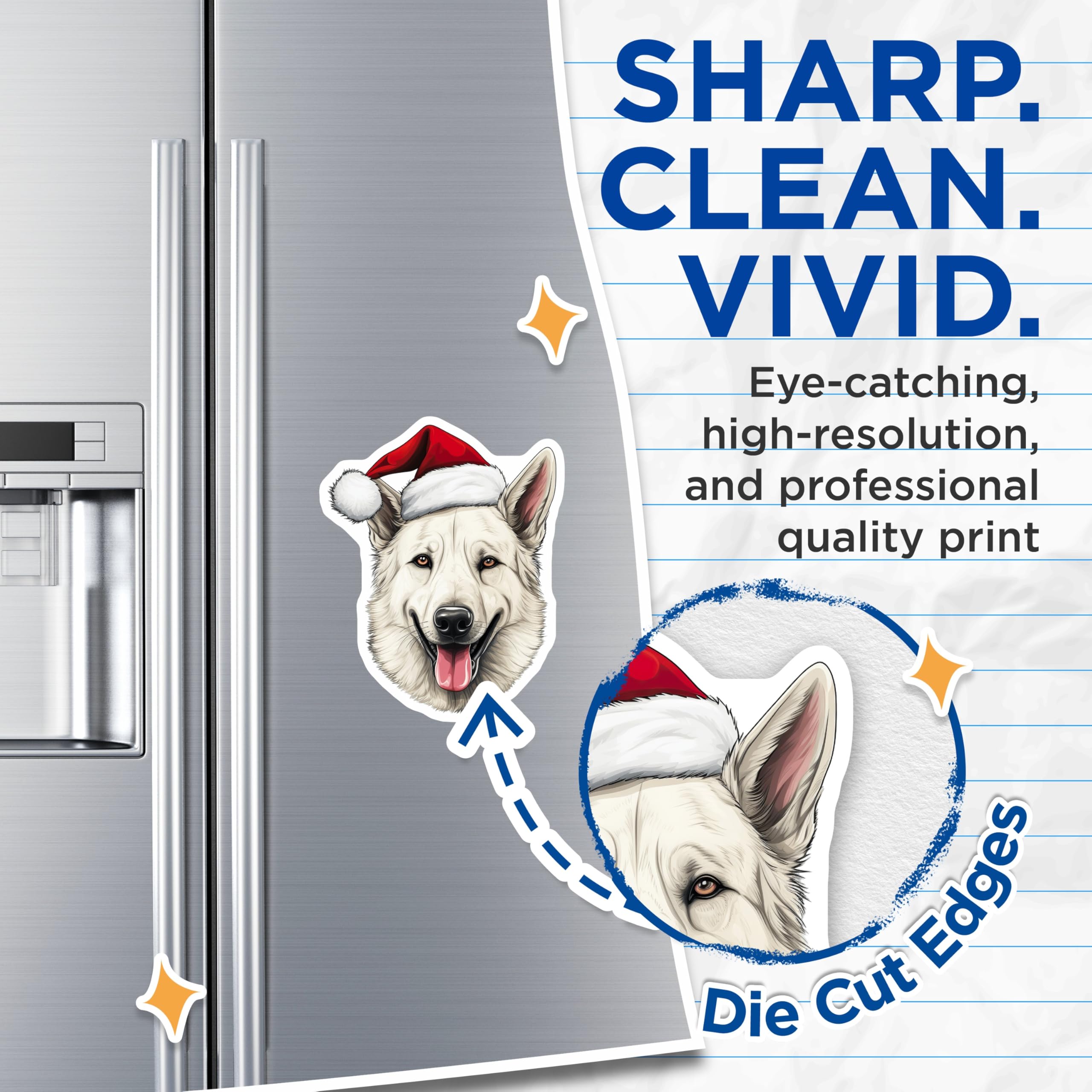 (2 Pack) White German Shepherd Christmas Magnets - Dog Holiday Decor - Pet Lover Home Accent - 5 Inches On Longest Side - Thick Durable Magnet - Made in USA - MAG26324