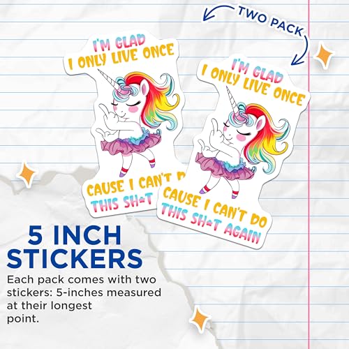 (2 Pack) Funny Unicorn Quote Stickers - Rainbow Unicorn - Humorous Vinyl Decal - 5" On Longest Side - Sticks to Smooth Flat Surfaces - Made in USA - BMCS7794