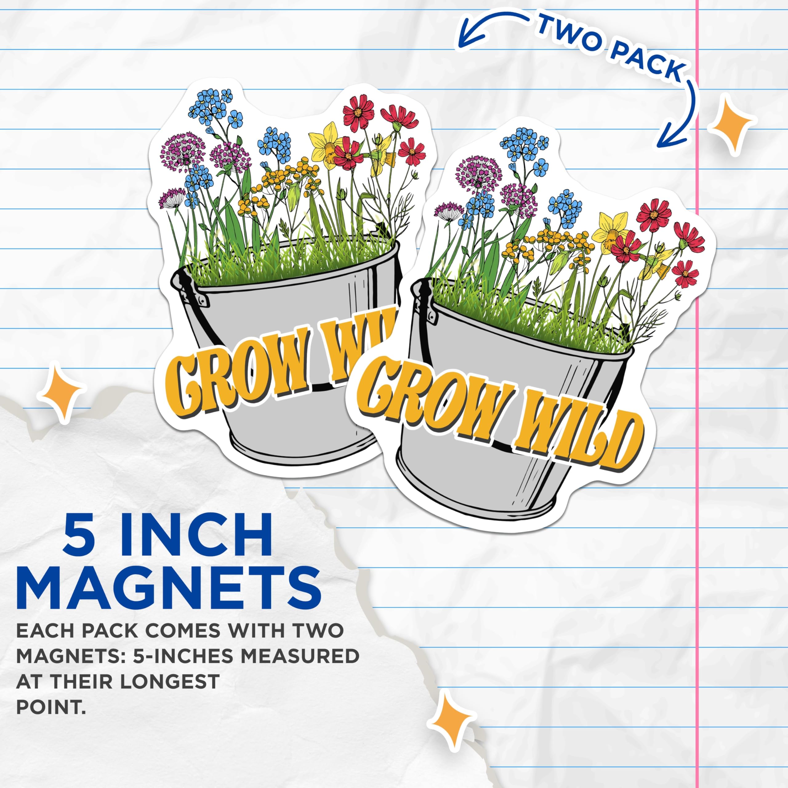 (2 Pack) Grow Wild Magnets - Floral Potted Flowers Decor - Gardening Themed Decoration - 5" On Longest Side - Premium Magnet - for Cars, Refrigerators, Toolboxes, Lockers - Made in USA - MAG18840