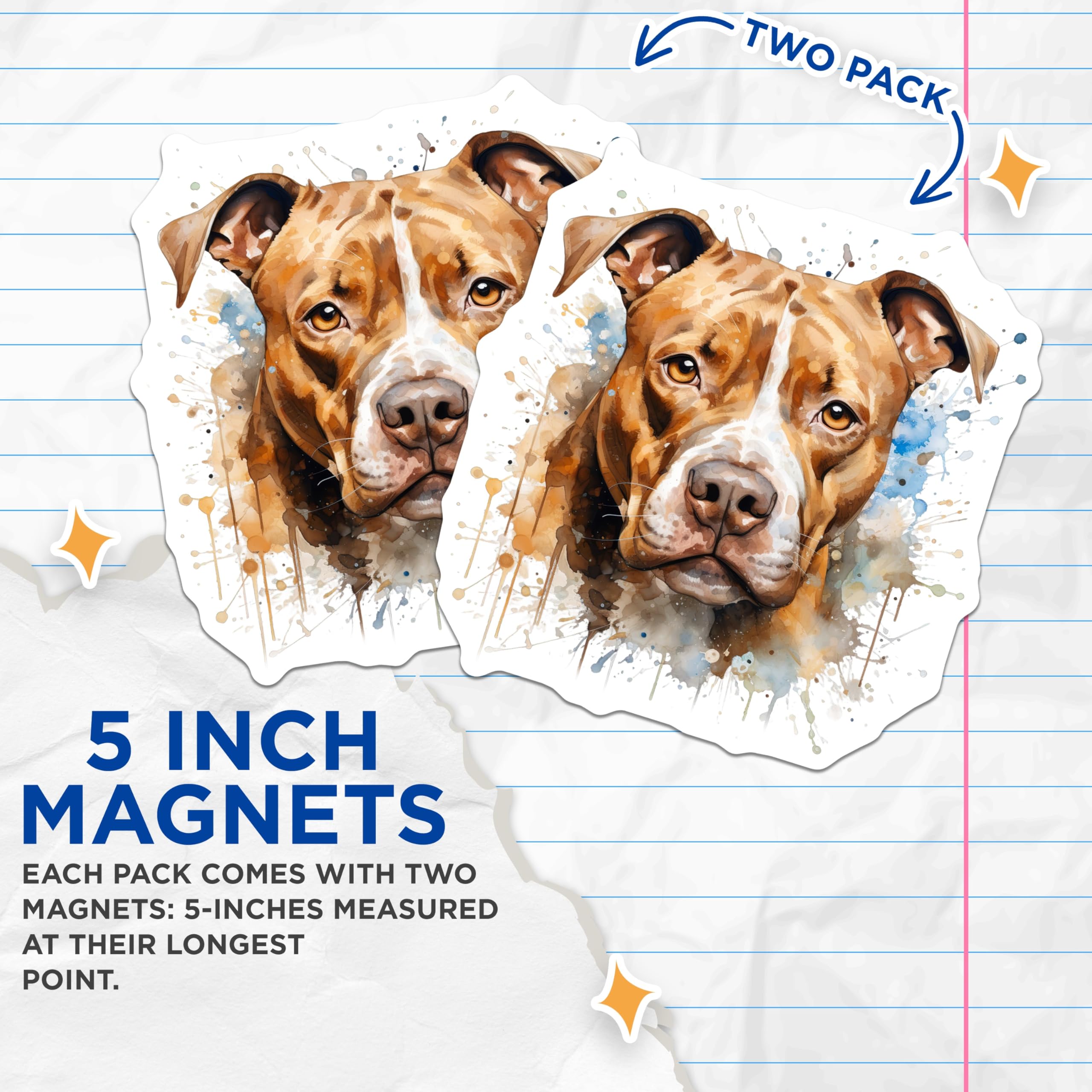 (2 Pack) Pitbull Magnets - Watercolor Splash Dog Art - Pet Lover Fridge Decor - 5 Inches On Longest Side - Thick Durable Magnet - Made in USA - MAG24085