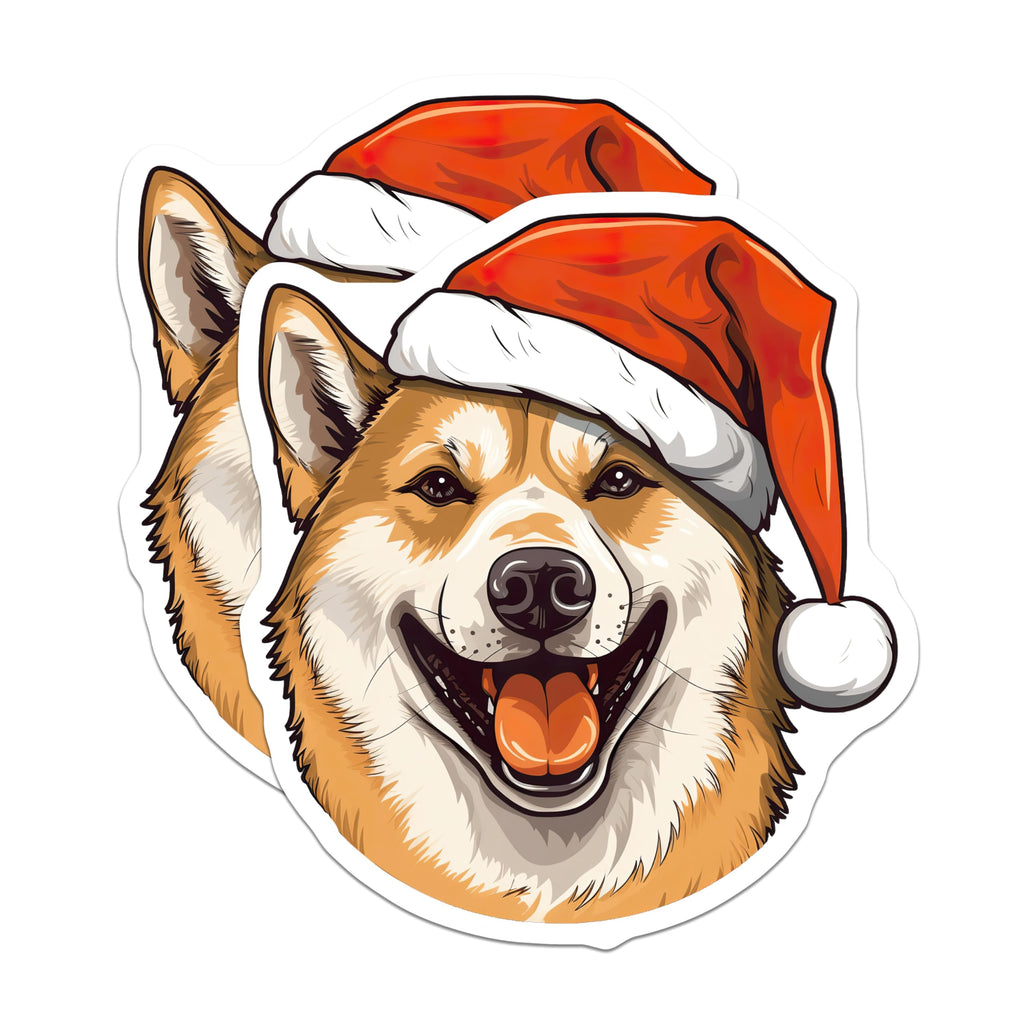 (2 Pack) Christmas Dog Magnets - Santa Hat Shiba Inu Akita Decor - Festive Holiday Pet Refrigerator Magnets - 5 Inches On Longest Side - Thick Durable Magnet - Made in USA - MAG26566