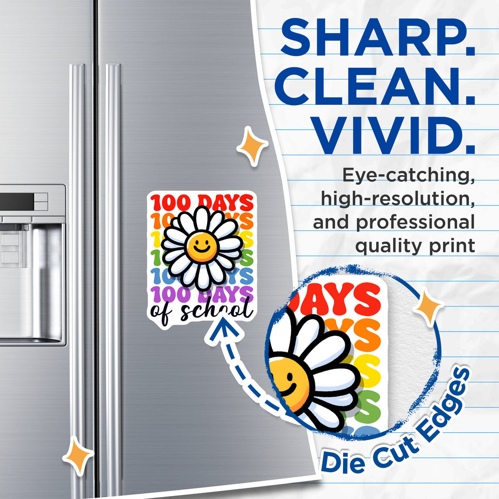 (2 Pack) 100th Day of School Magnets - Groovy Teacher Appreciation - Retro Happy Daisy - 5 Inches On Longest Side - Thick Durable Magnet - Made in USA - MAG39985
