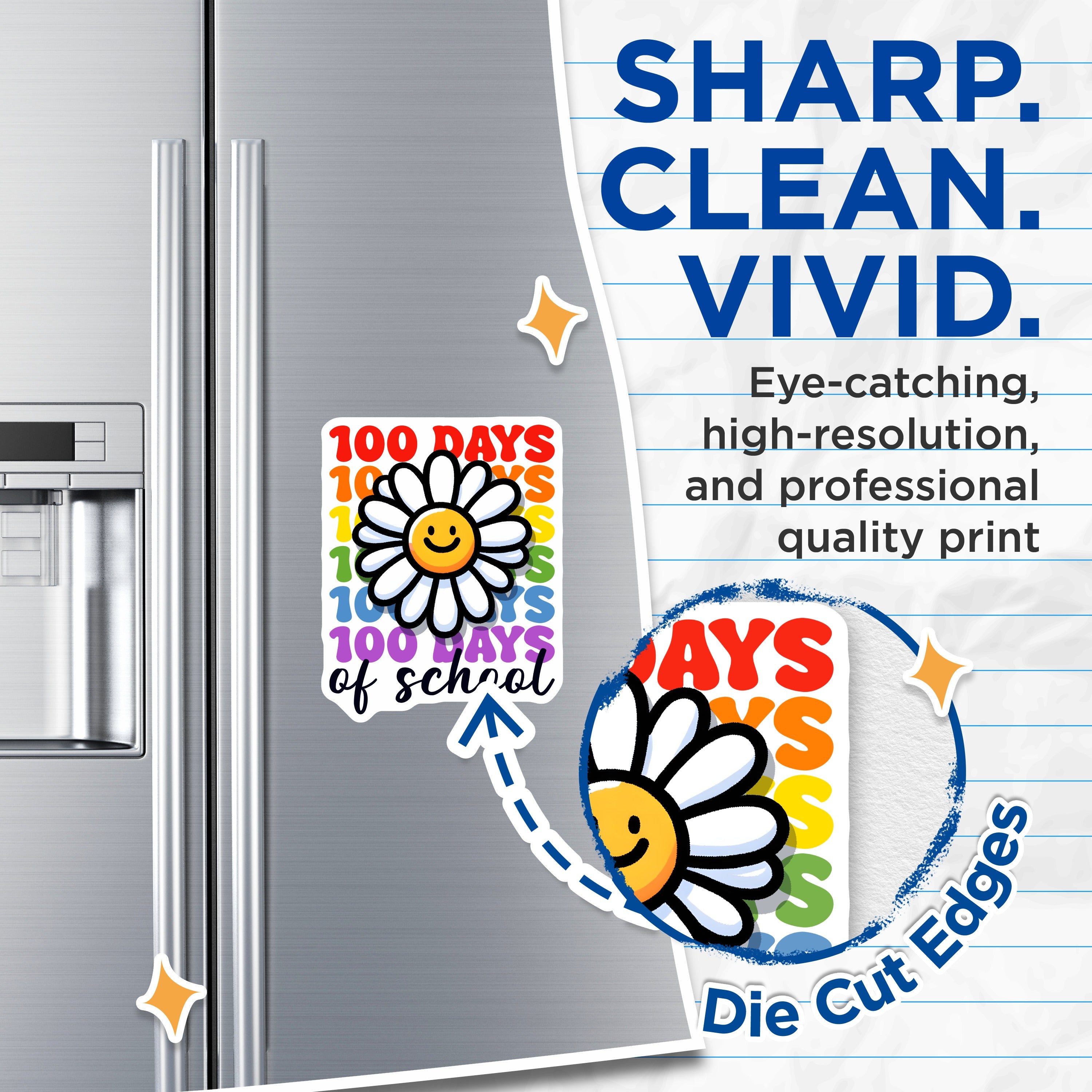 (2 Pack) 100th Day of School Magnets - Groovy Teacher Appreciation - Retro Happy Daisy - 5 Inches On Longest Side - Thick Durable Magnet - Made in USA - MAG39985