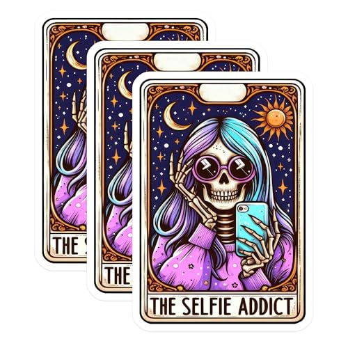 (3 Pack) Selfie Addict Decals - Skeleton Taking Photo - Funny Laptop Decal - 3 Inches On Longest Side - Easy Peel & Apply - Made in USA - 3MCS4263