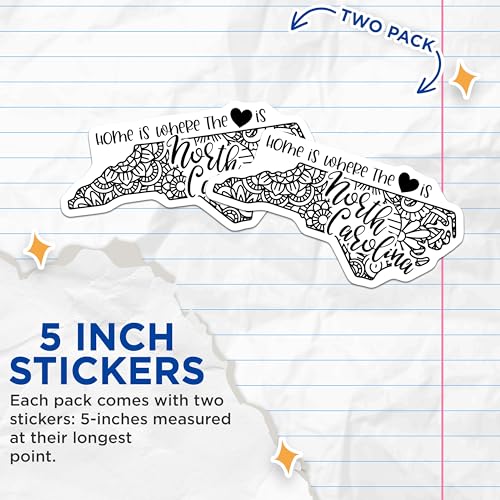 (2 Pack) North Carolina Home Stickers - State Pride Decal - Travel Souvenir - 5" On Longest Side - Sticks to Smooth Flat Surfaces - Made in USA - BMCS9083