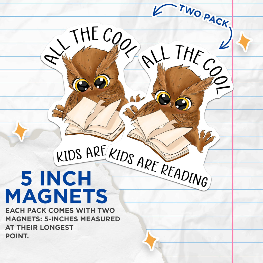 (2 Pack) Owl Reading Magnets - Book Lover - Cute Animal Magnet for Kids - 5" On Longest Side - Premium Magnet - for Cars, Refrigerators, Toolboxes, Lockers - Made in USA - MAG14642