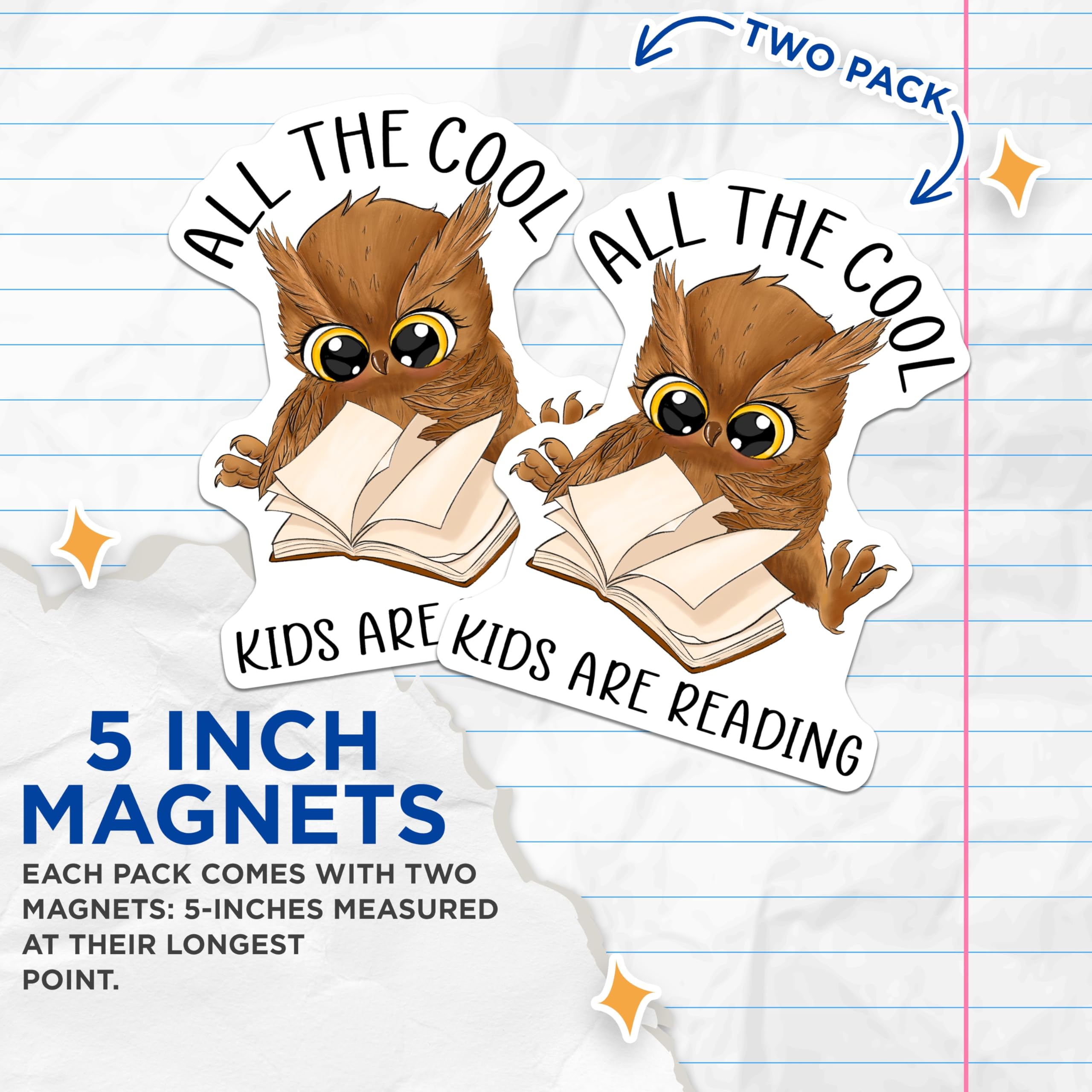 (2 Pack) Owl Reading Magnets - Book Lover - Cute Animal Magnet for Kids - 5" On Longest Side - Premium Magnet - for Cars, Refrigerators, Toolboxes, Lockers - Made in USA - MAG14642