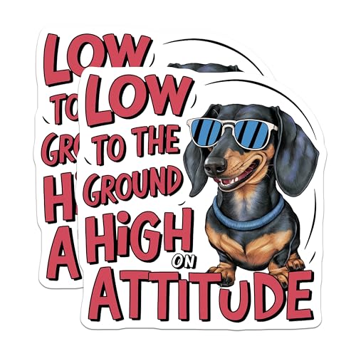 (2 Pack) Low to The Ground High On Attitude Magnets Magnets - Dachshund Magnet - Funny Dog Quote Magnet - 5" On Longest Side - Made in USA - Sticks to Refrigerators & Metal Surfaces - MAG8492