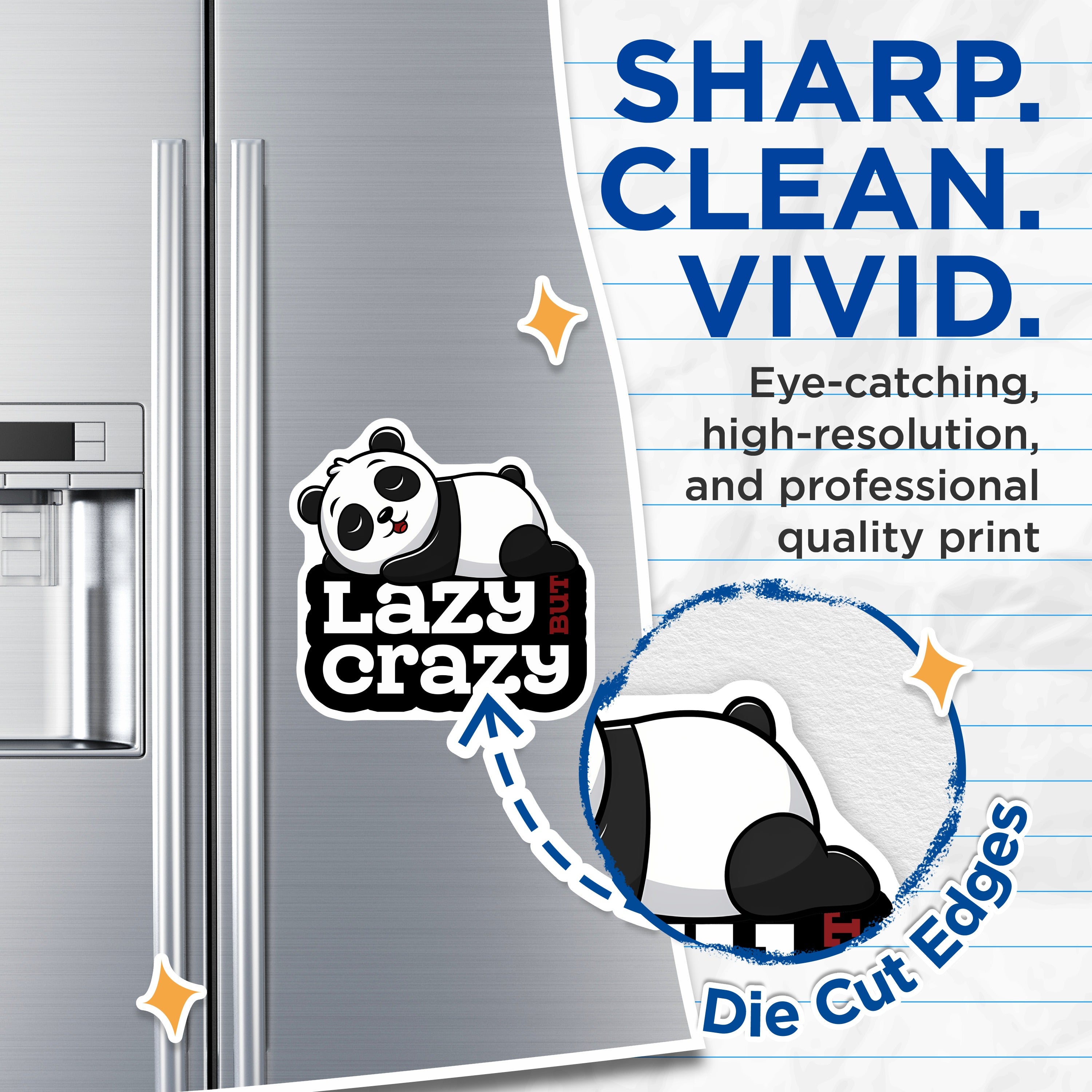 (2 Pack) Lazy But Crazy Panda Magnets - Cute Animal Fridge Decor - Funny Saying Locker Magnet - 5 Inches On Longest Side - Thick Durable Magnet - Made in USA - MAG38846