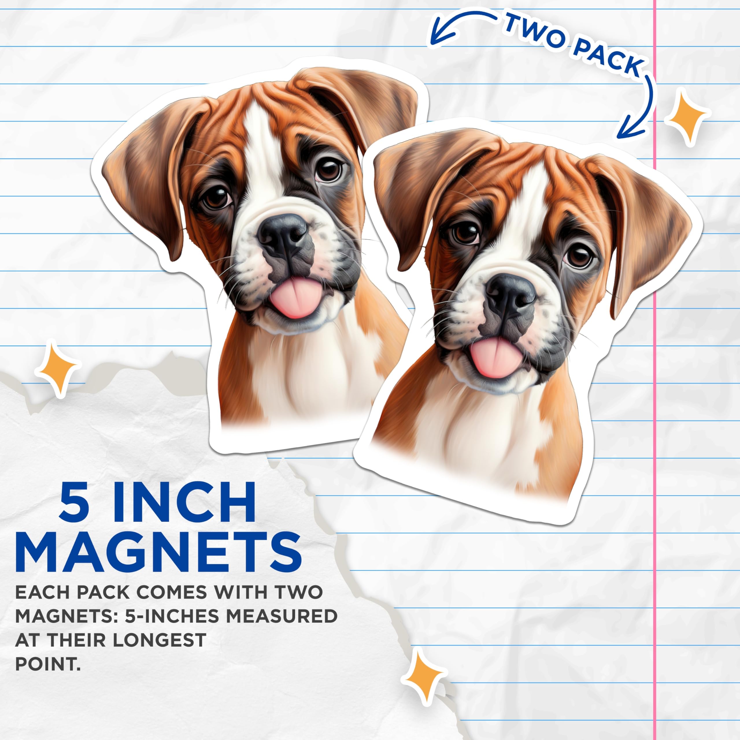 (2 Pack) Boxer Puppy Magnets - Dog Lover Kitchen Decor - Pet Owner Refrigerator Art - 5 Inches On Longest Side - Thick Durable Magnet - Made in USA - MAG25870