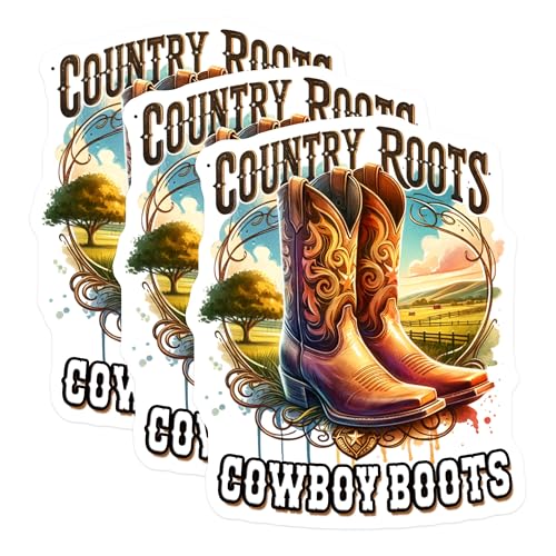 (3 Pack) Cowboy Boots Decals - Country Roots - Western Laptop Decal- 3 Inches On Longest Side - Easy Peel & Apply - Made in USA - 3MCS5557