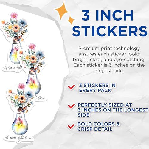 (3 Pack) Light Bulb Decals - Floral Butterfly Stickers - Shine Decor Decals - 3 Inches On Longest Side - Easy Peel & Apply - Made in USA - 3MCS7340