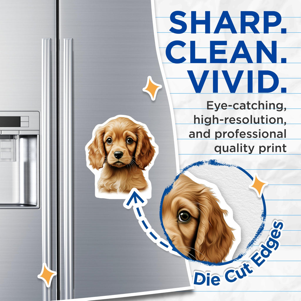 (2 Pack) Cute Puppy Magnets - Golden Retriever Dog Lover Decor - Pet Parent Refrigerator Art - 5 Inches On Longest Side - Thick Durable Magnet - Made in USA - MAG29661
