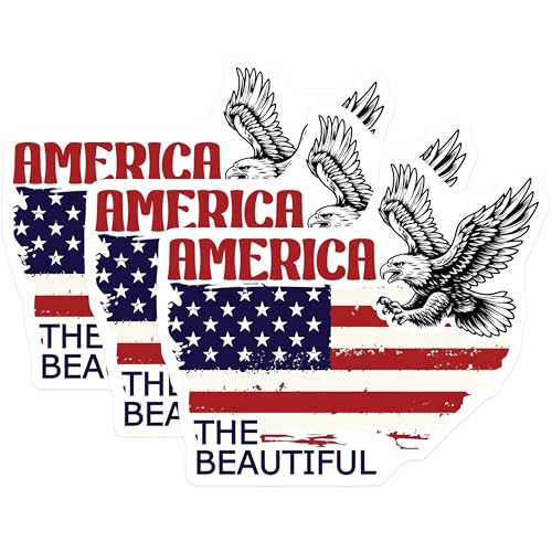 (3 Pack) American Flag Decals - Eagle Decal - Patriotic Decor - 3 Inches On Longest Side - Easy Peel & Apply - Made in USA - 3MCS6177