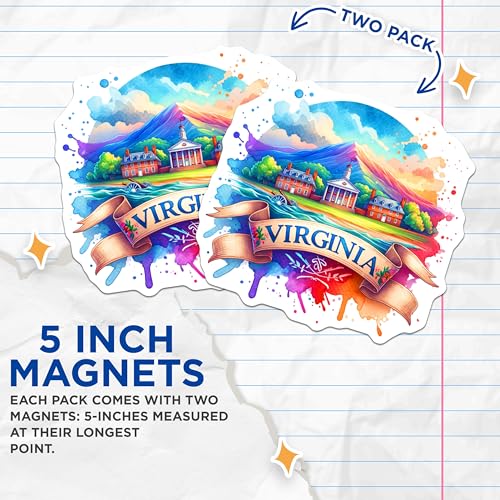 (2 Pack) Virginia State Magnets - Scenic Artwork - Home Decor - Travel Souvenir - Fridge Magnet Collectibles - 5" On Longest Side - for Cars, Fridges, Toolboxes - Made in USA - MAG7114