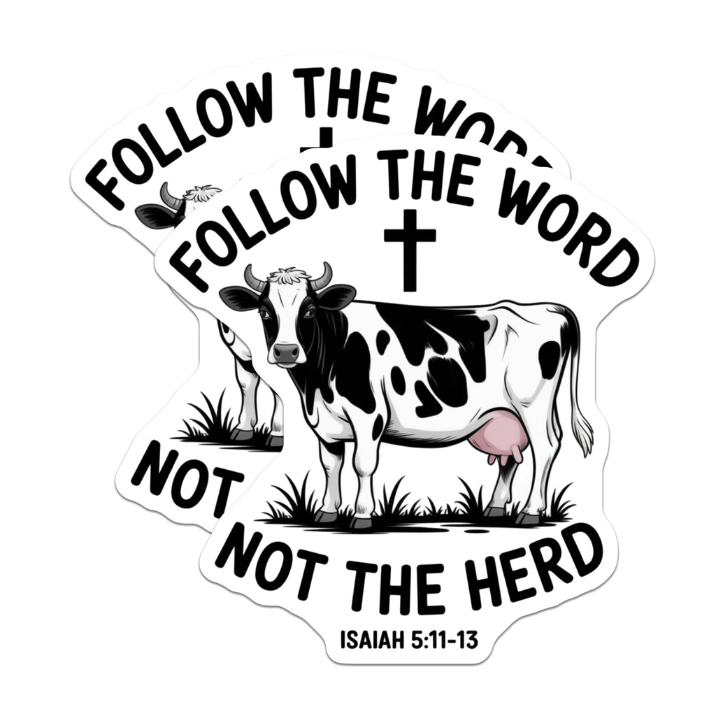 (2 Pack) Follow The Word Not The Herd Magnets - Christian Cow Inspirational Fridge Decor - Bible Verse Isaiah 5:11-13 Faith Statement - 5" - Durable Magnet - Made in USA - MAG38833