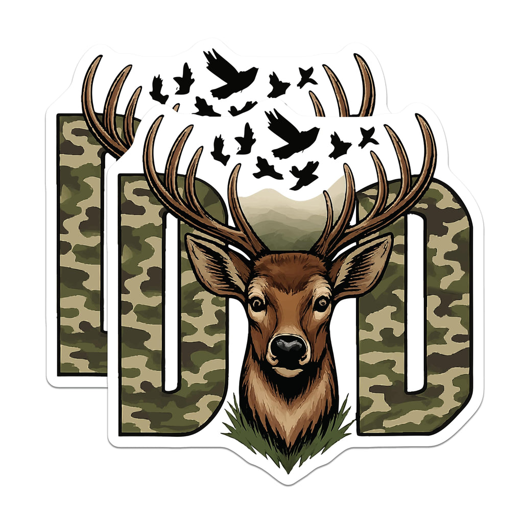 (2 Pack) Camouflage Deer Head Dad Magnets - Hunter Antler Father Decor - Outdoorsman Wildlife Art - 5 Inches On Longest Side - Thick Durable Magnet - Made in USA - MAG22962