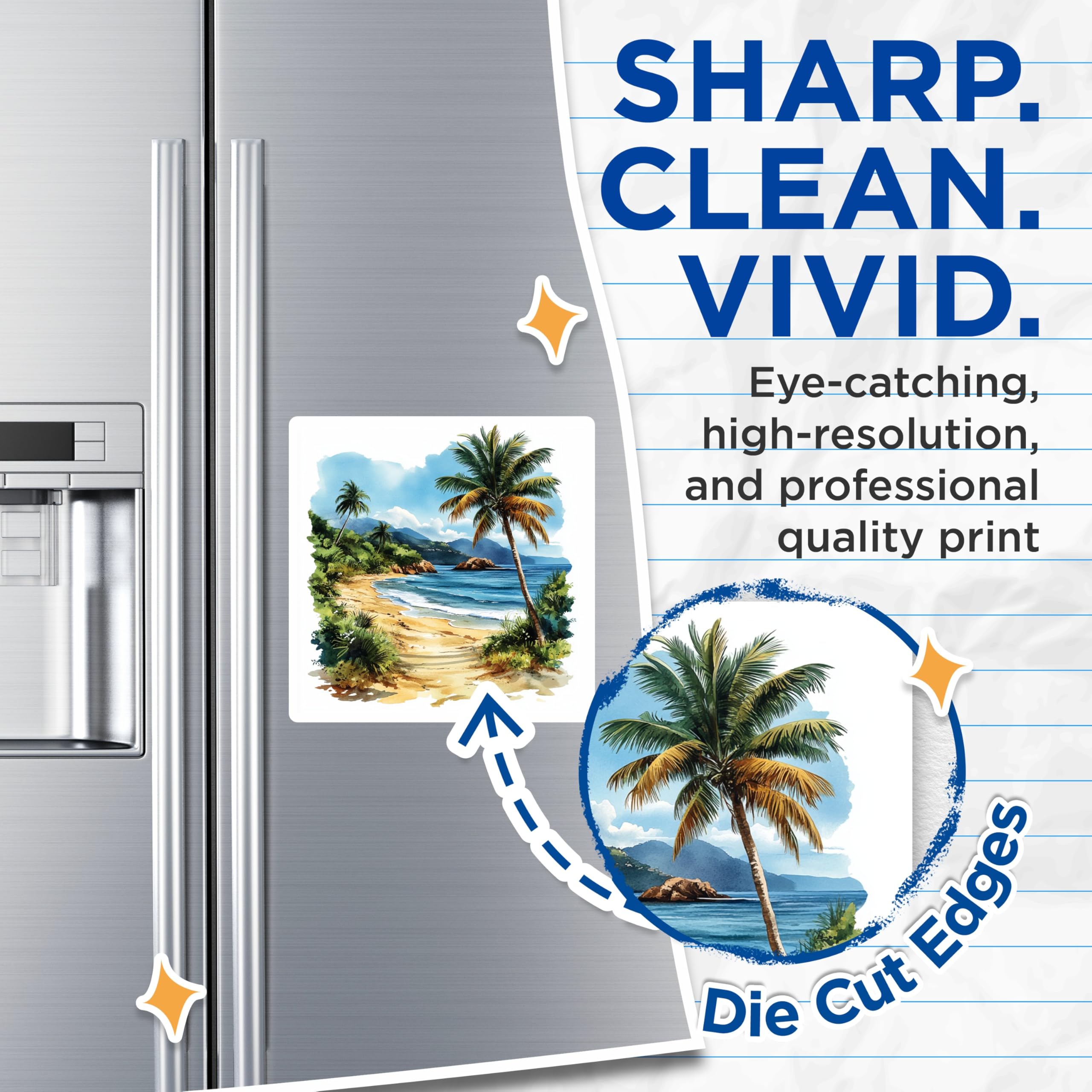 (2 Pack) Tropical Beach Magnets - Watercolor Ocean Art - Coastal Decor Fridge - 5 Inches On Longest Side - Thick Durable Magnet - Made in USA - MAG23600