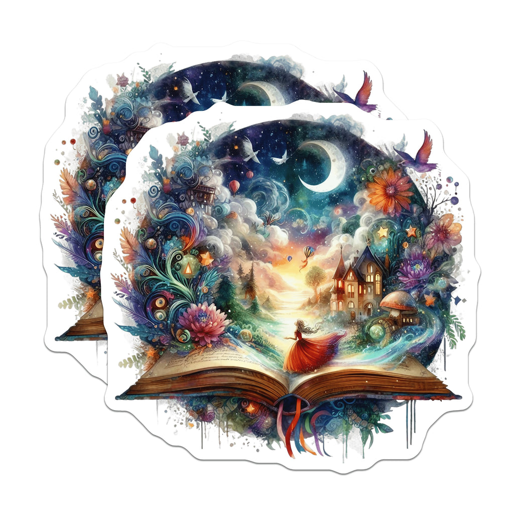 (2 Pack) Fantasy Book Lover Magnets - Whimsical Storybook Art - Magical Reading Nook Decor - 5 Inches On Longest Side - Thick Durable Magnet - Made in USA - MAG39283