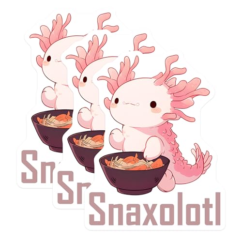 (3 Pack) Snaxolotl Decals - Axolotl Lover - Cute Anime Stickers - 3 Inches On Longest Side - Easy Peel & Apply - Made in USA - 3MCS6543