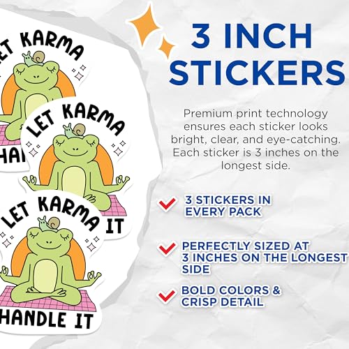 (3 Pack) Karma Frog Decals - Meditation Frog - Laptop Decal - 3 Inches On Longest Side - Easy Peel & Apply - Made in USA - 3MCS1175