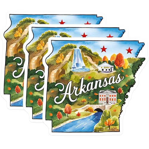 (3 Pack) Arkansas Decals - State Pride Souvenir - AR Laptop Decal- 3 Inches On Longest Side - Easy Peel & Apply - Made in USA - 3MCS5045