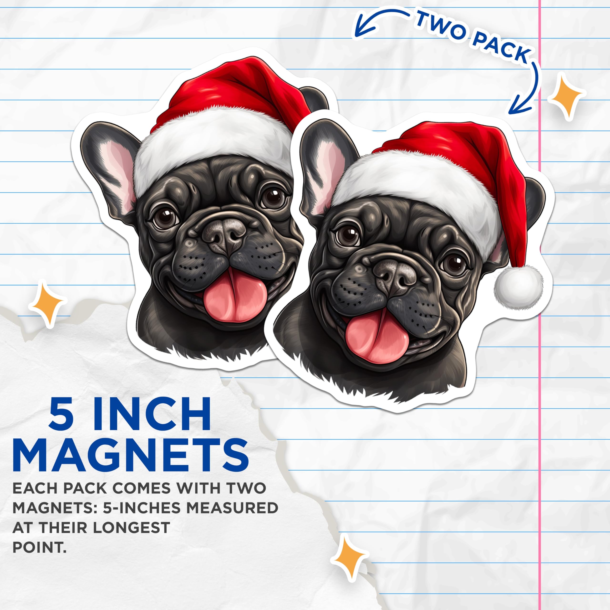 (2 Pack) French Bulldog Christmas Magnets - Santa Hat Dog Decor - Holiday Pet Accessory - 5 Inches On Longest Side - Thick Durable Magnet - Made in USA - MAG29144
