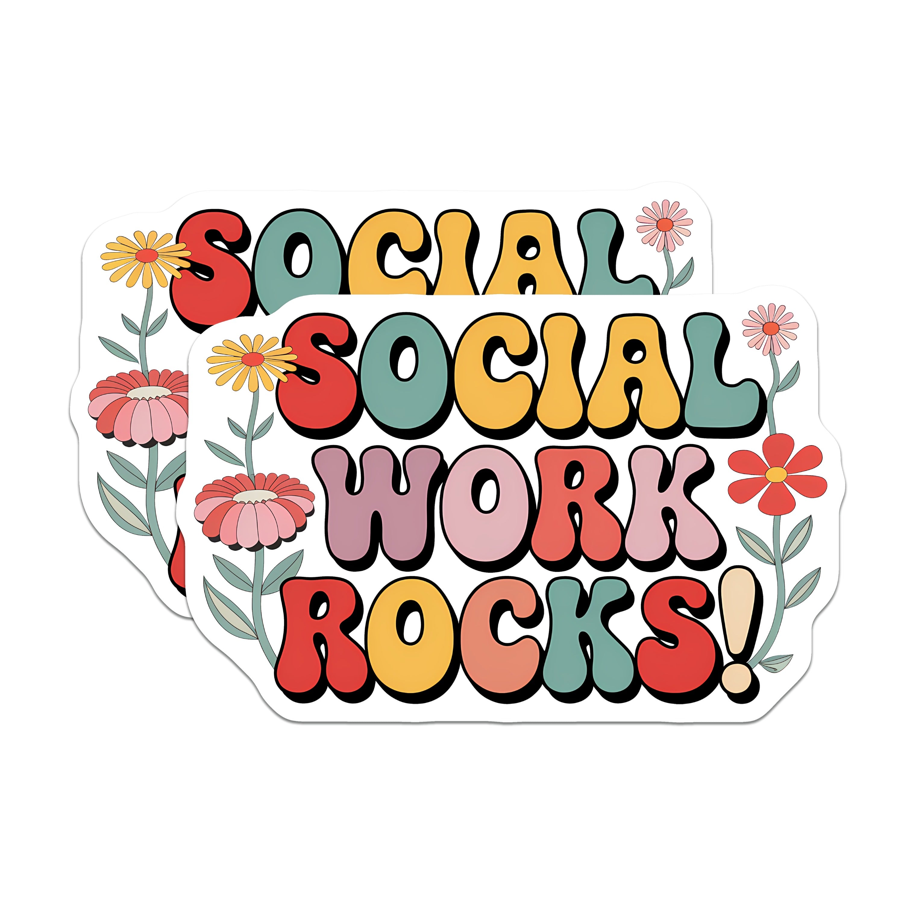 (2 Pack) Social Work Rocks Magnets - Groovy Social Worker Appreciation - Helping Professionals Decor - Mental Health Advocate Thank You - 5" - Durable Magnet - Made in USA - MAG38481