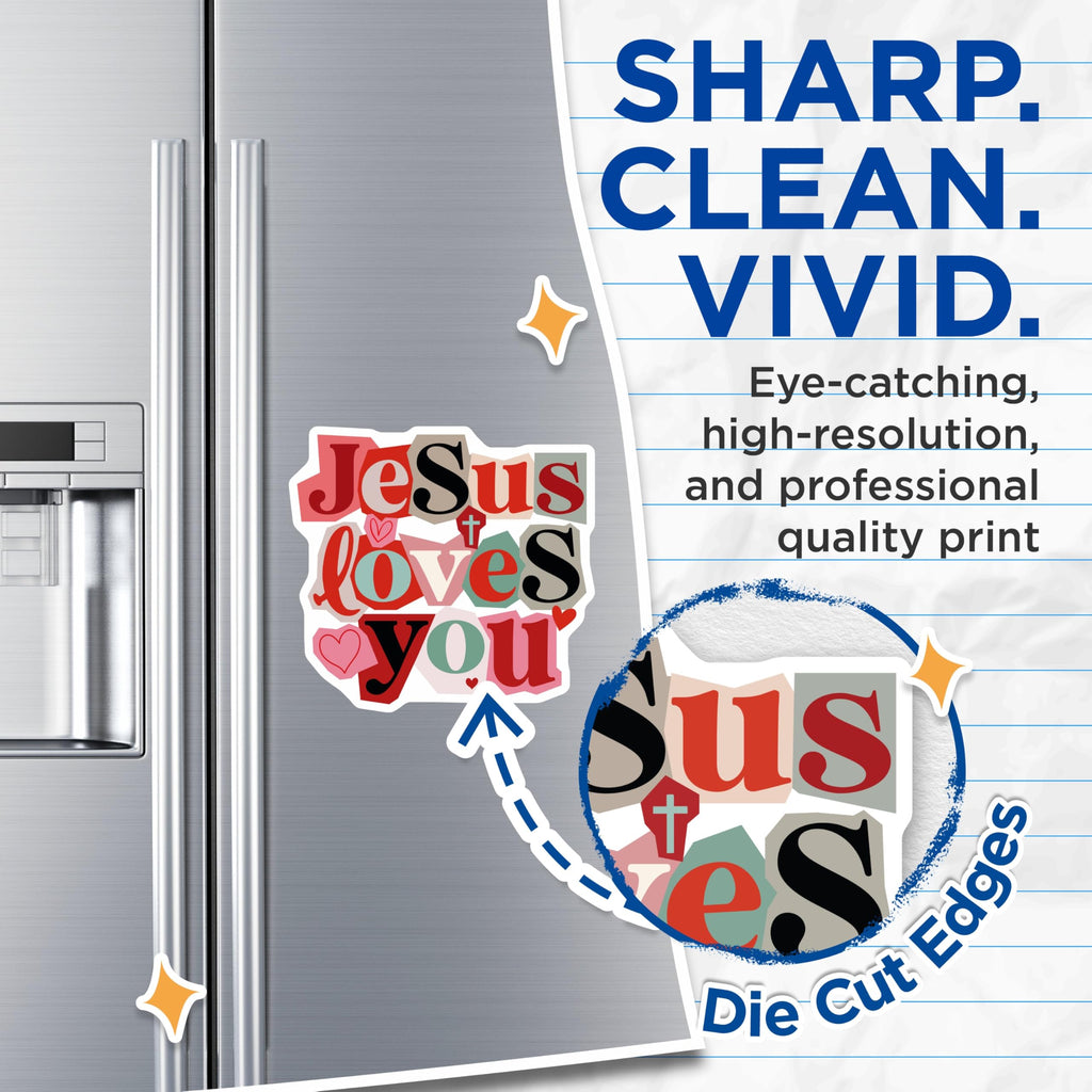 (2 Pack) Jesus Loves You Magnets - Christian Faith Inspirational Decor - Religious Refrigerator Locker Affirmation - 5 Inches On Longest Side - Thick Durable Magnet - Made in USA - MAG20022