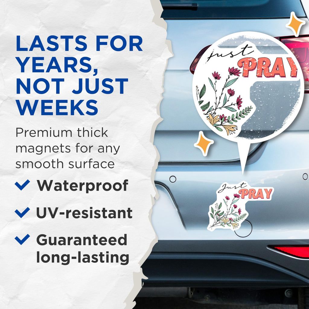 (2 Pack) Just Pray Magnets - Inspirational Message - Floral Religious Magnets - 5" On Longest Side - Premium Magnet - for Cars, Refrigerators, Toolboxes, Lockers - Made in USA - MAG14024